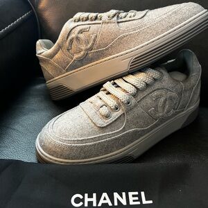New Chanel Gray Sneakers come with dust bag and stickers